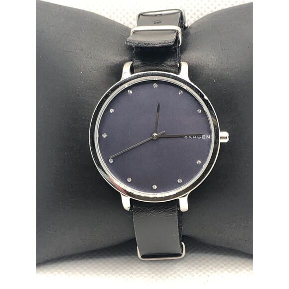 Skagen SKW2582 Women's Black Leather Analog Blue Dial Quartz Genuine Watch KS285 - Picture 1 of 9
